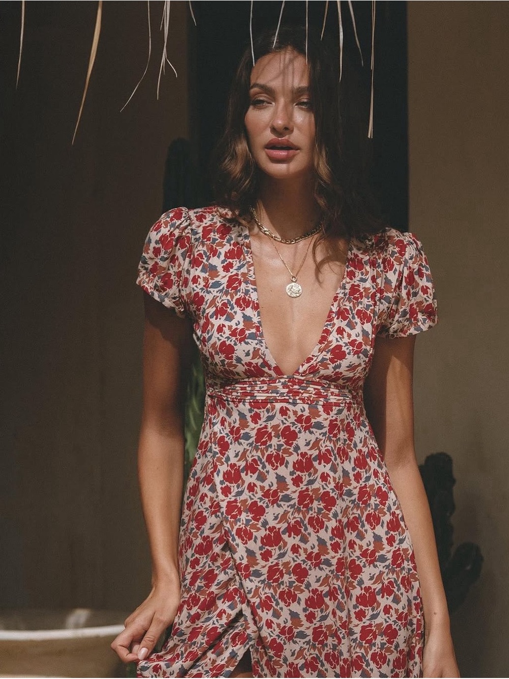 Pampelone Red Floral V-Neck Maxi Dress